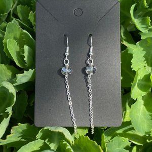 Womens drop silver earrings light grey crystals